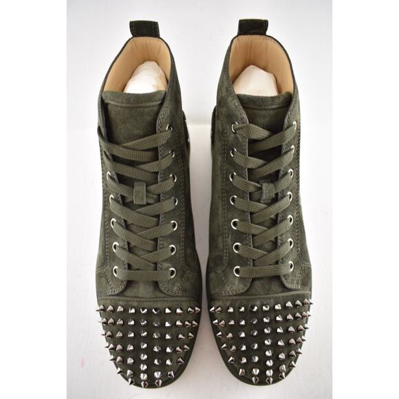 Christian Louboutin Men Lou Spikes Flat Tyrol Green Suede High Top Sneaker 43 10 - Picture 9 of 13